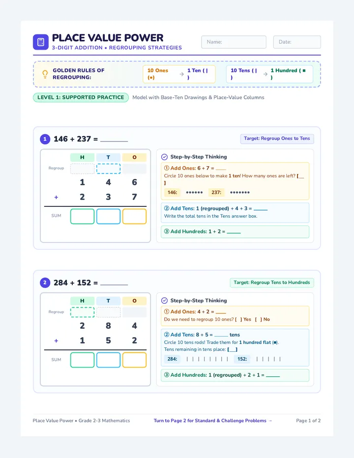 Place Value Regrouping Worksheet