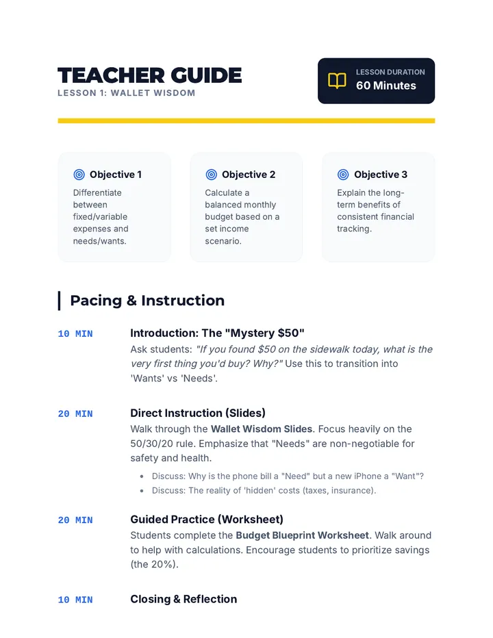 Wallet Wisdom Teacher Guide