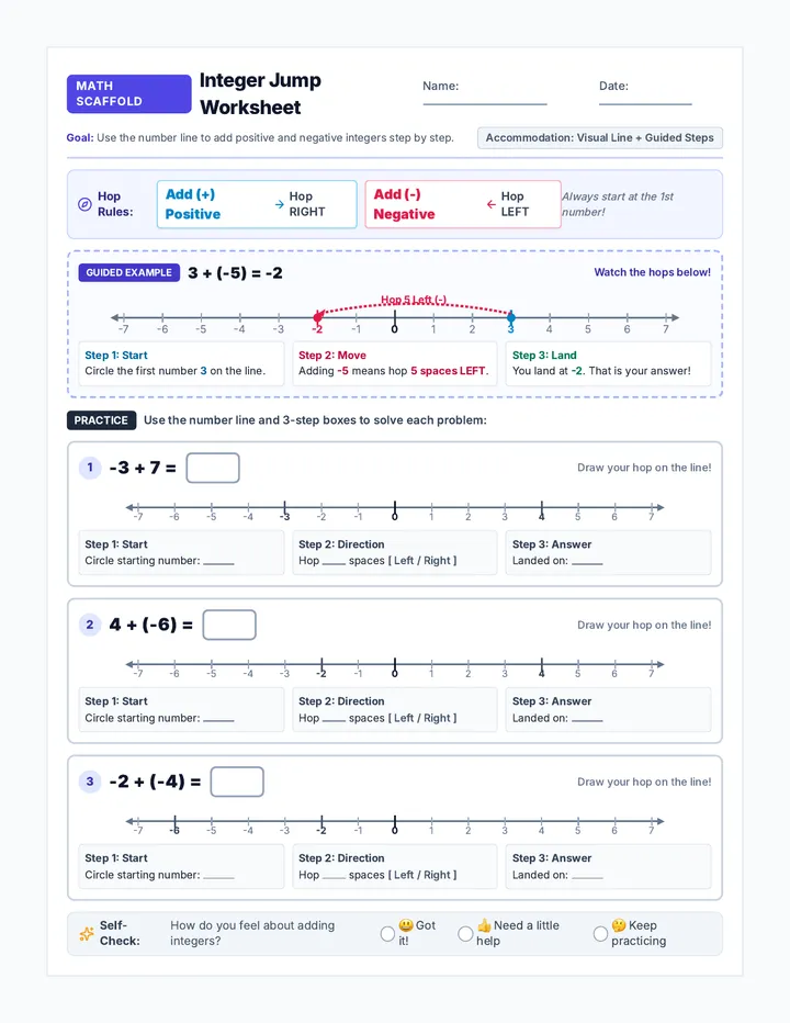 Integer Jump Worksheet
