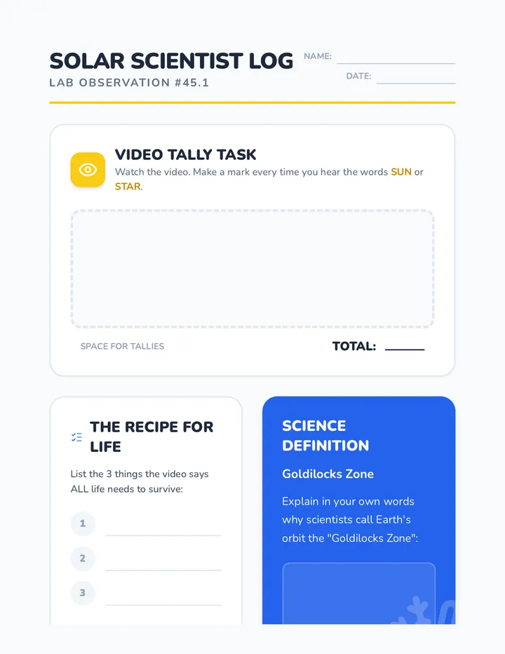Solar Scientist Tally Sheet