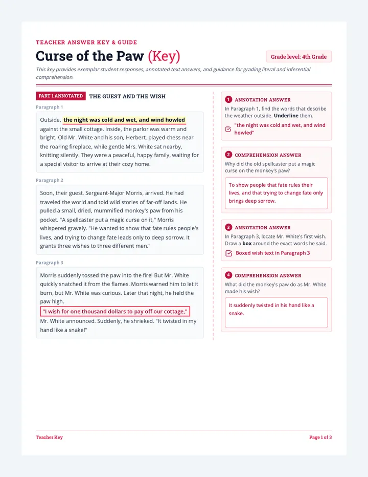 Curse of the Paw Teacher Key