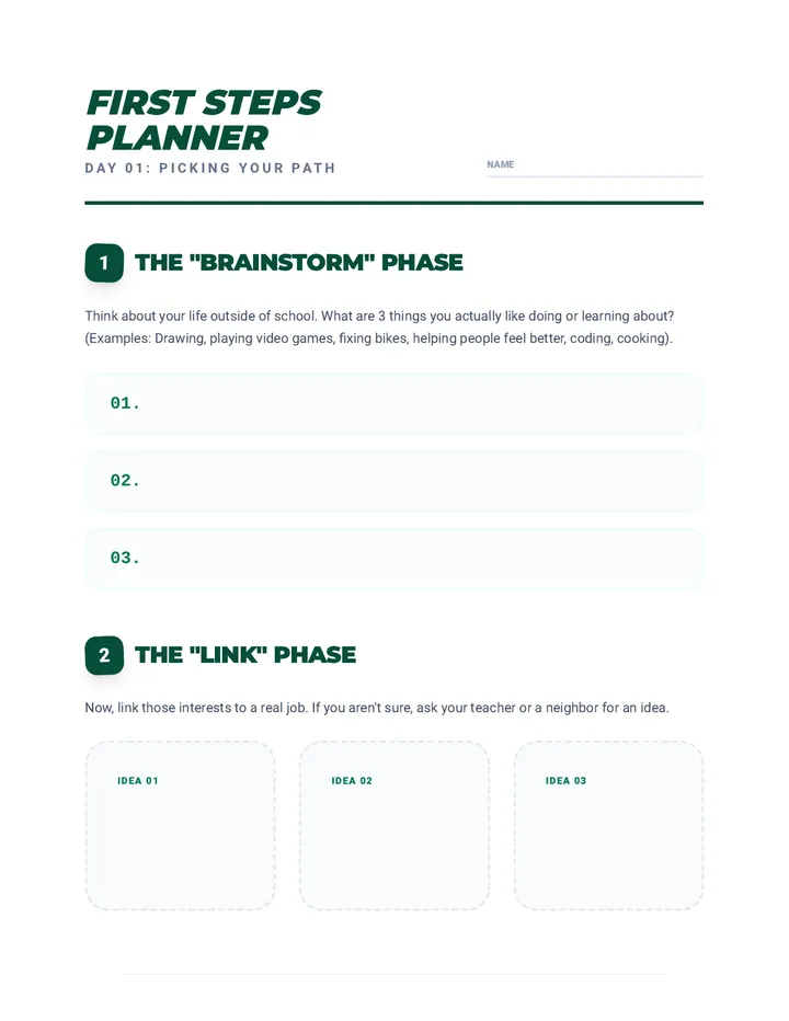 First Steps Planner Worksheet