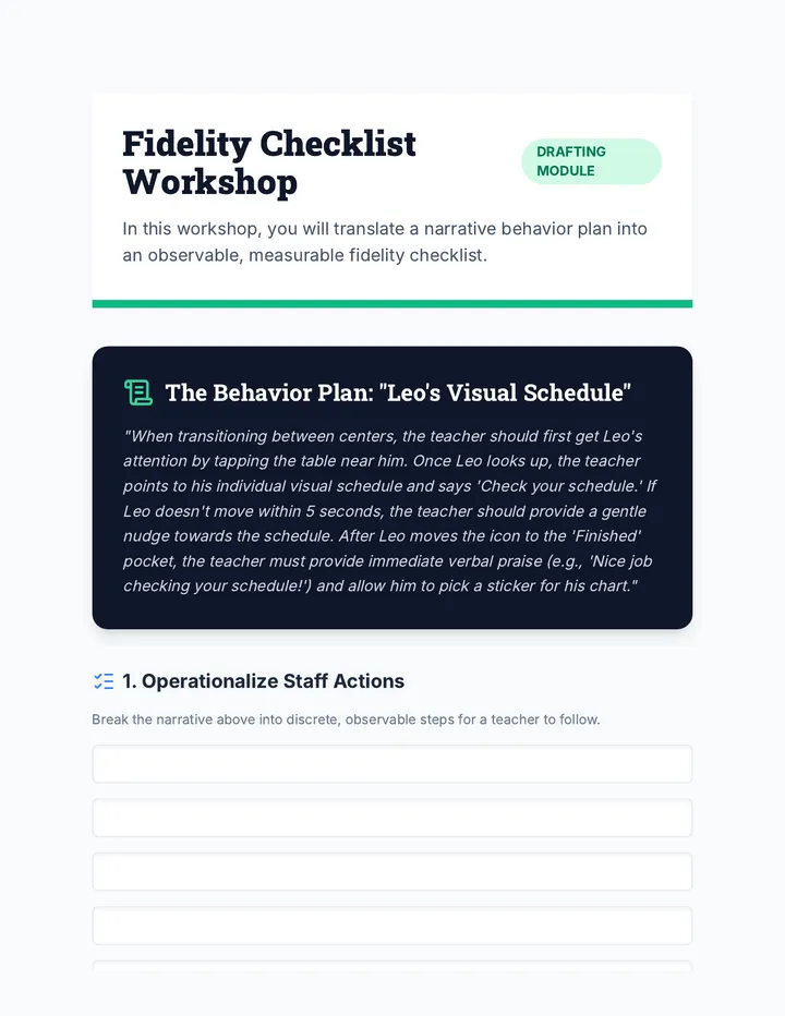 Fidelity Checklist Workshop Worksheet