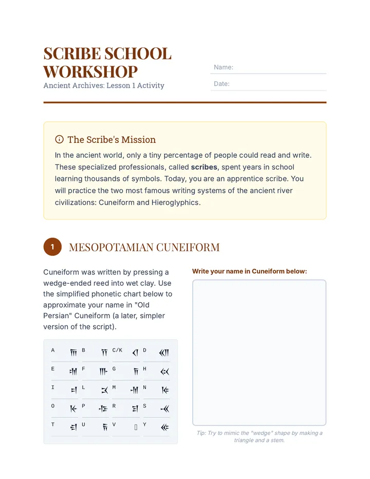 Scribe School Worksheet