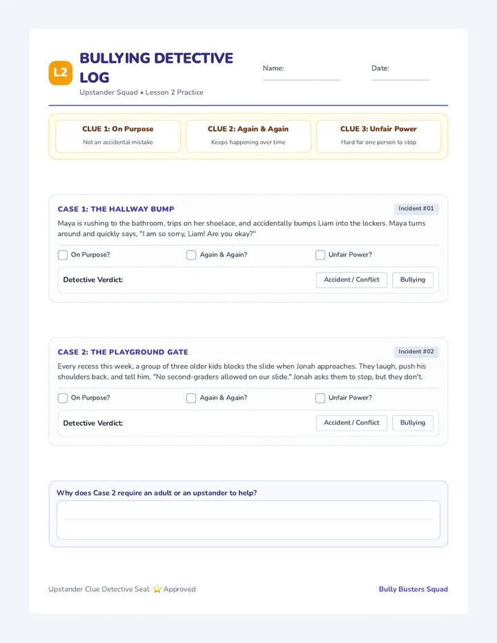 Bullying Detective Log Worksheet