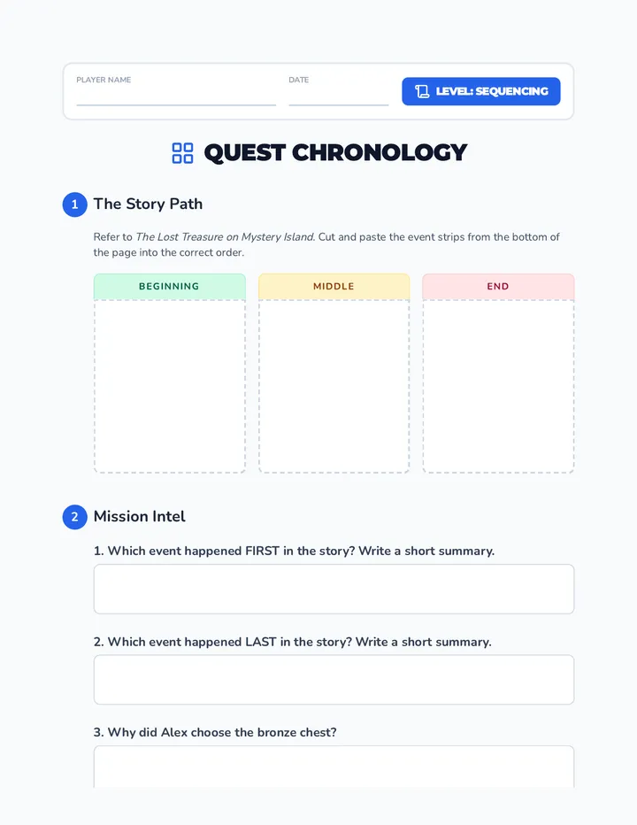 Sequence the Roblox Story Worksheet