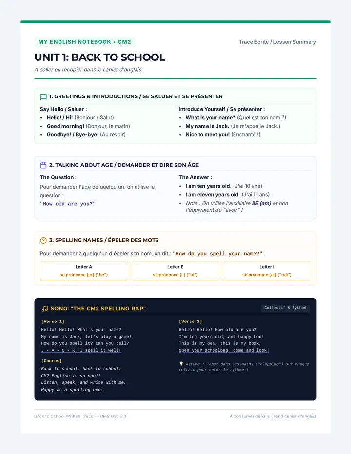 Back to School Written Trace