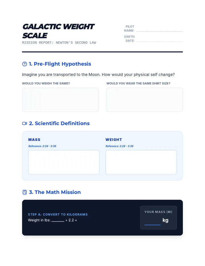 Galactic Weight Worksheet