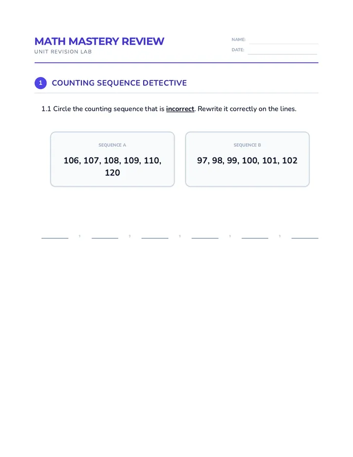 Math Mastery Review Worksheet Plus Final