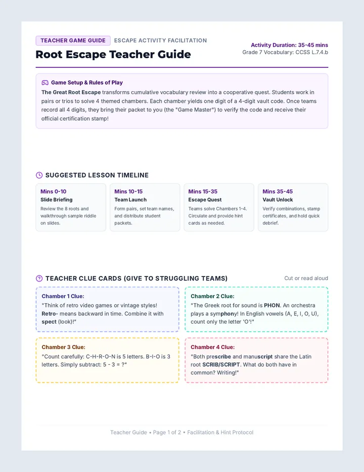 Root Escape Teacher Guide