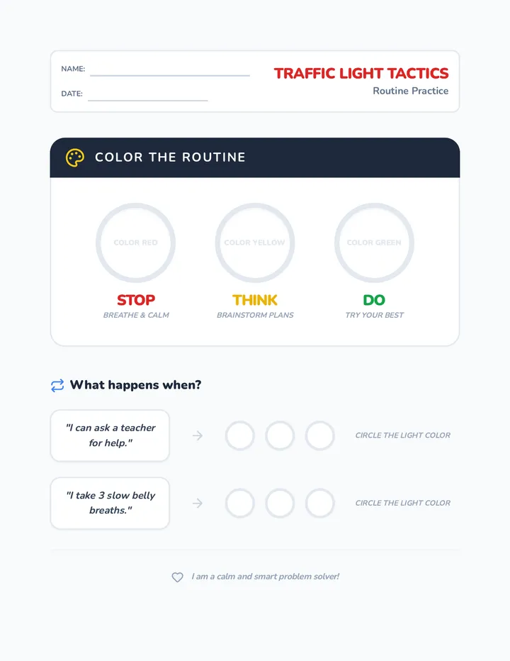 Traffic Light Routine Worksheet