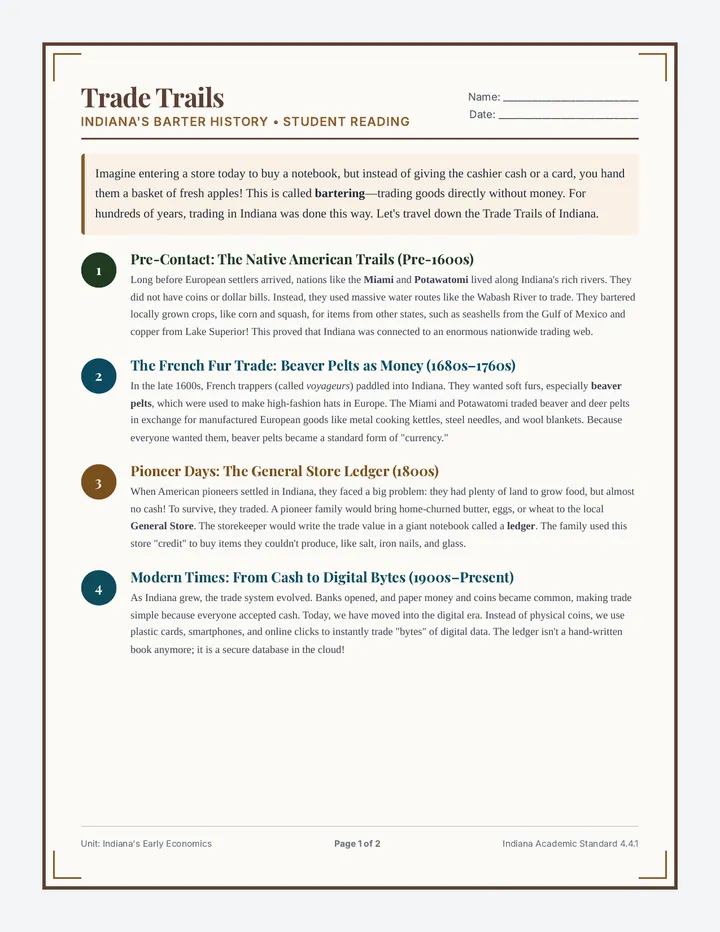 Trade Trails Worksheet