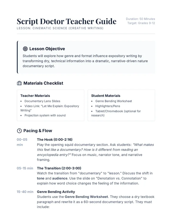 Script Doctor Teacher Guide