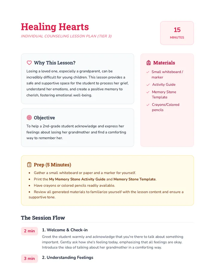 Healing Hearts Lesson Plan