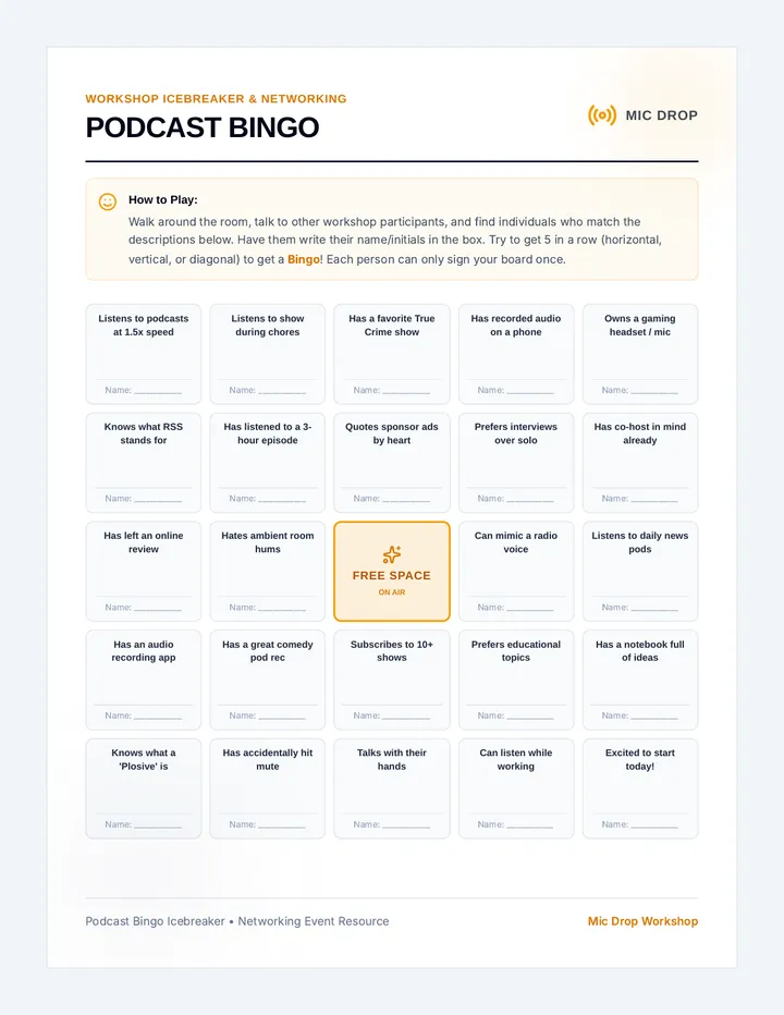 Podcast Bingo Cards