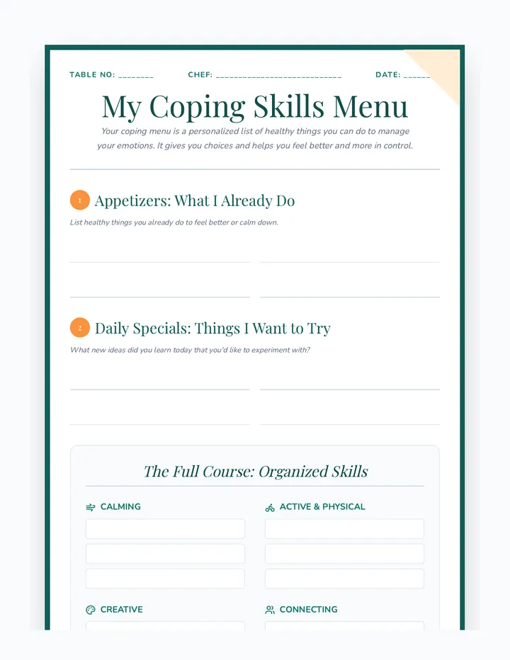 Coping Menu Worksheet