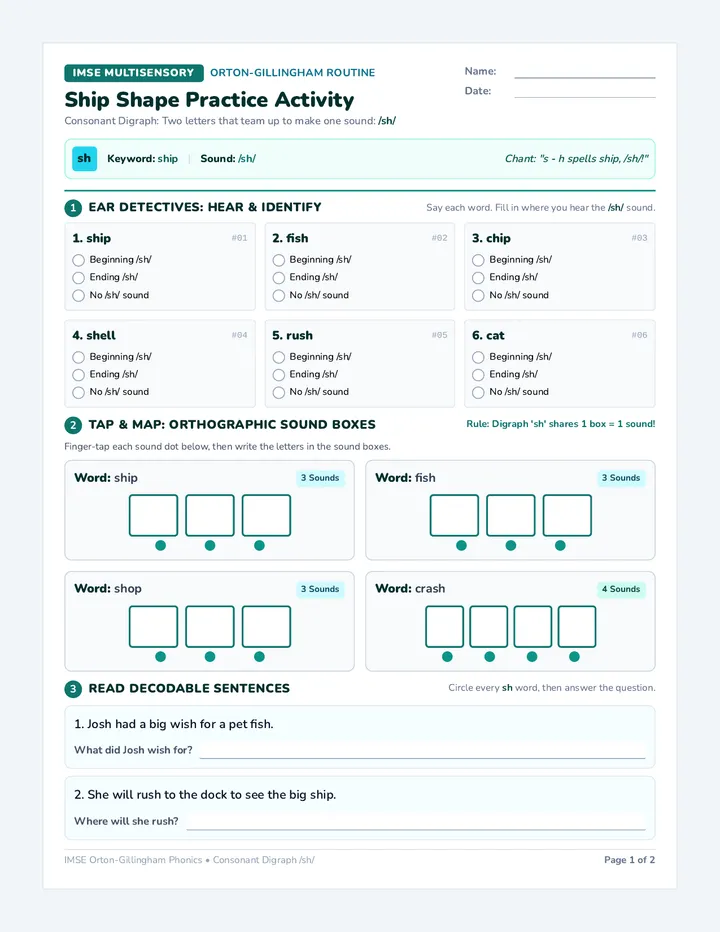 Ship Shape Practice Activity