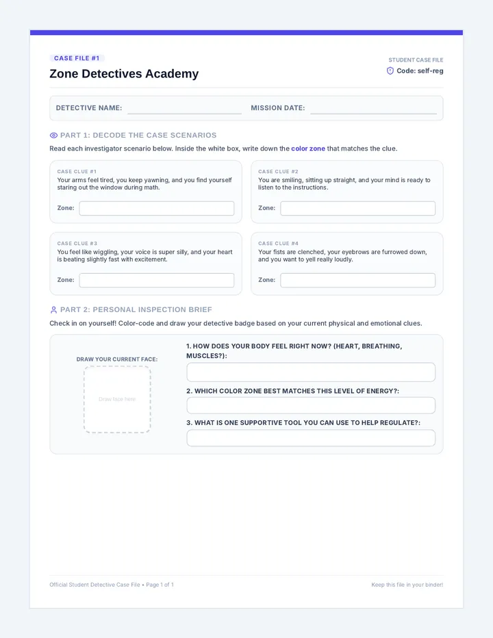 Zone Detectives Worksheet