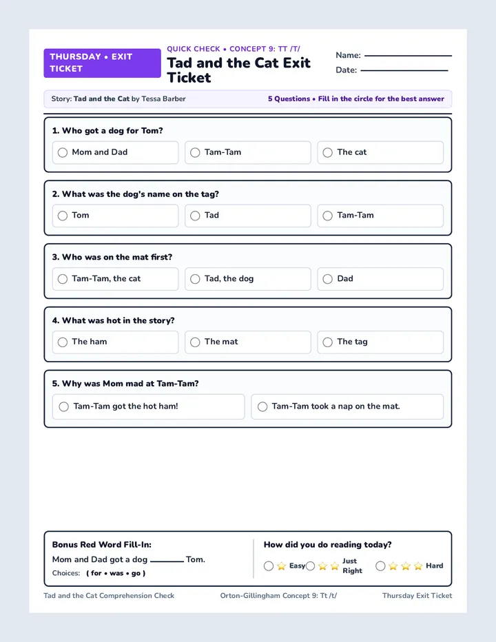 Thursday Story Exit Ticket