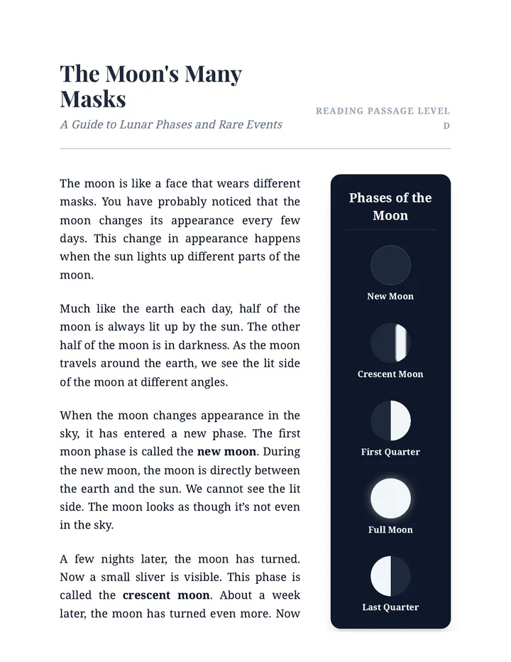 Lunar Phase Reading Passage