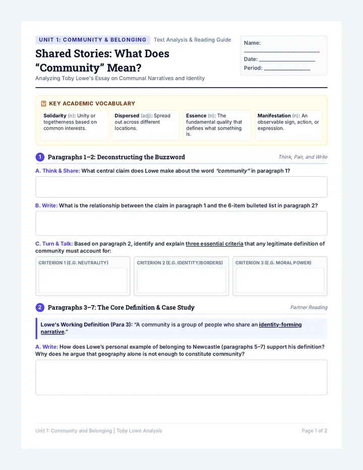 Shared Stories Reading Worksheet