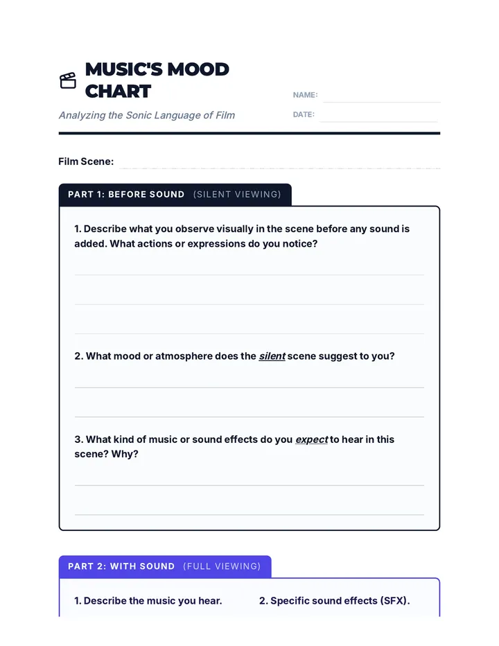 Music's Mood Chart Worksheet