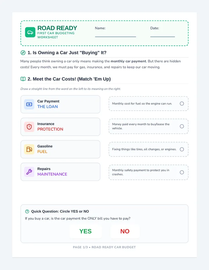 Road Ready Worksheet