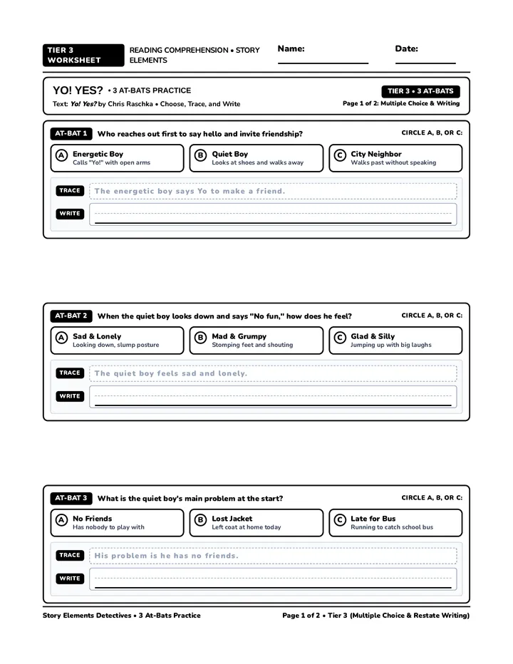 Yo Yes Tier 3 Worksheet