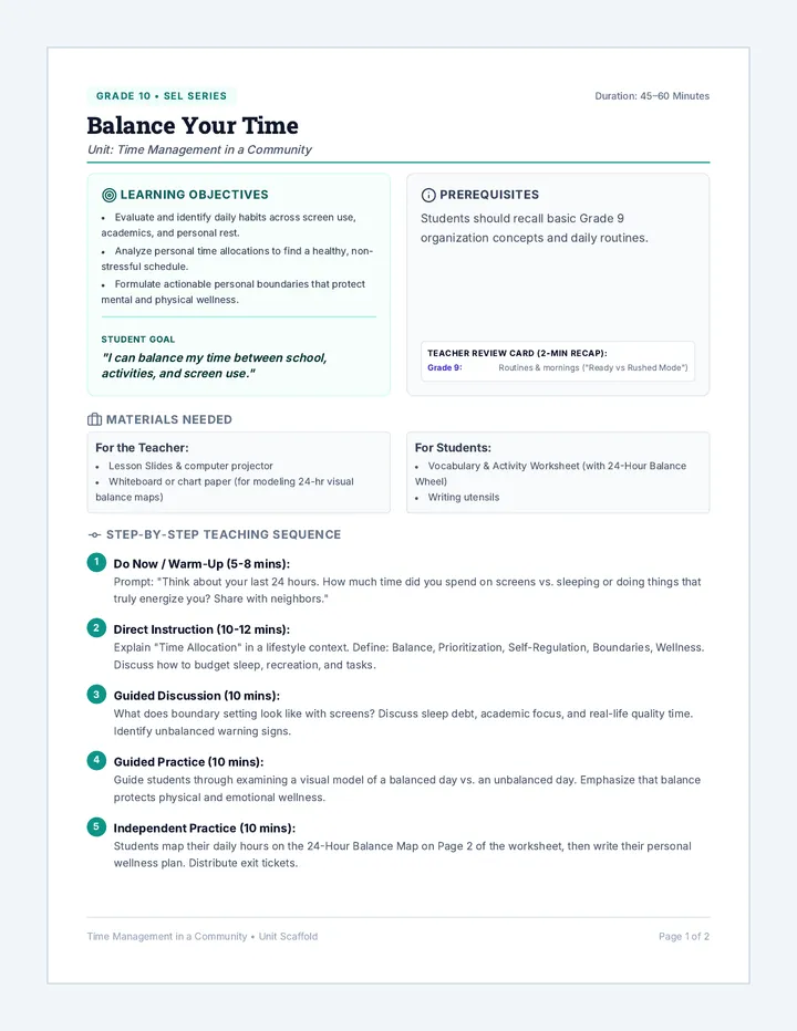 Balanced Life Teacher Guide