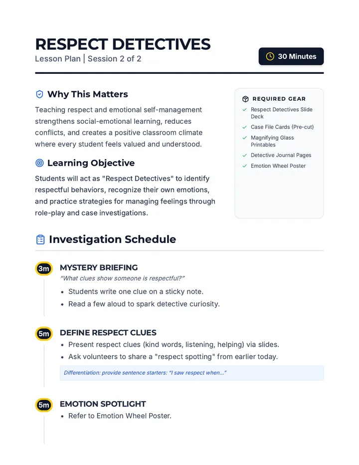 Respect Detectives Lesson Plan