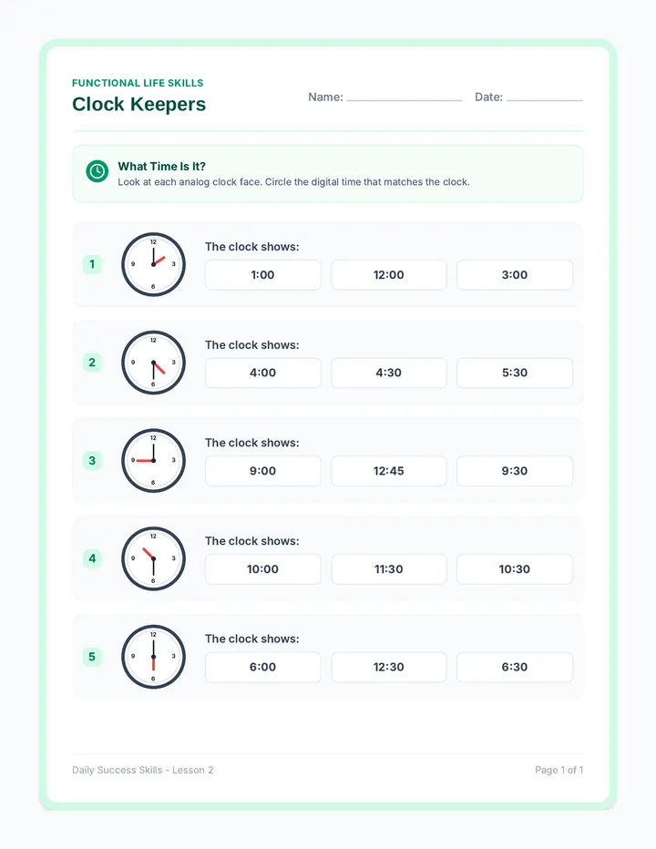 Clock Keepers Worksheet