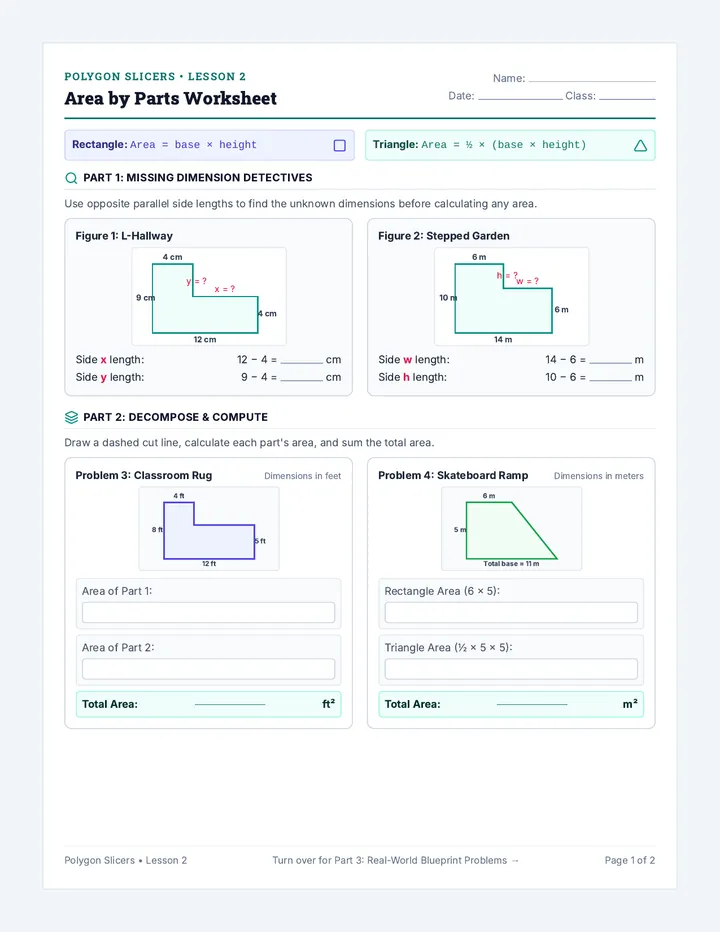 Area By Parts Worksheet