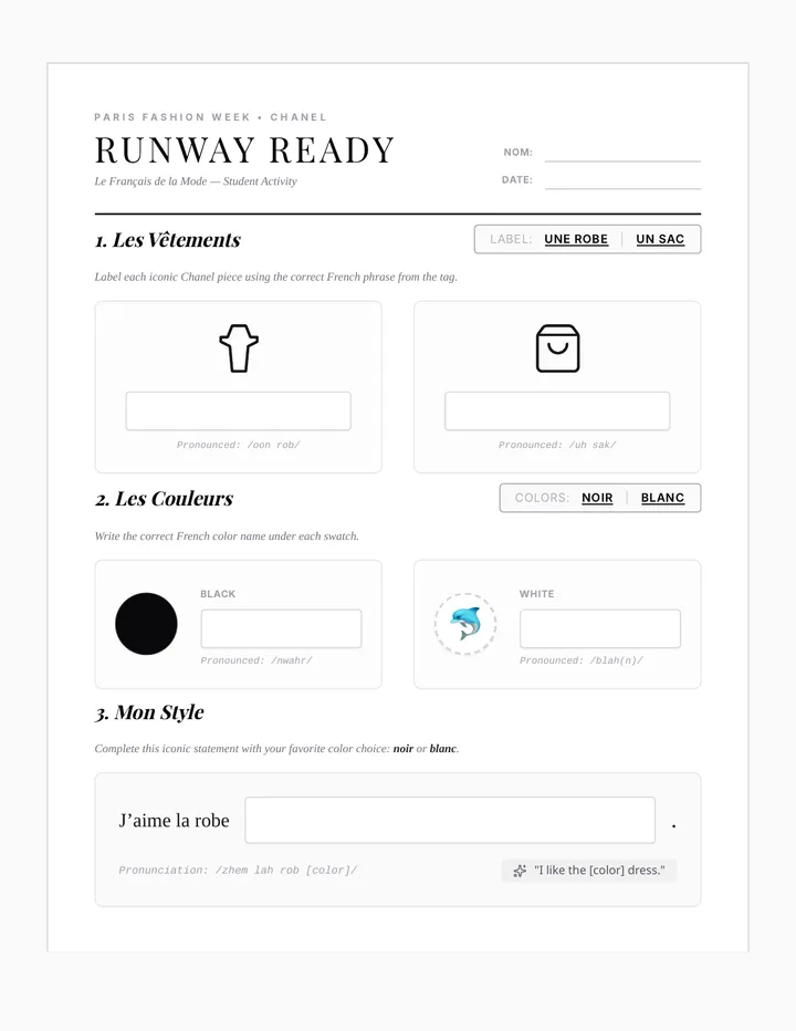 Runway Ready Worksheet