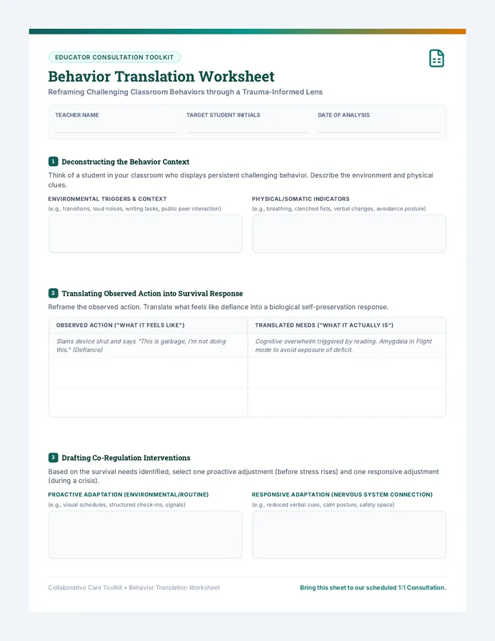 Behavior Translation Worksheet