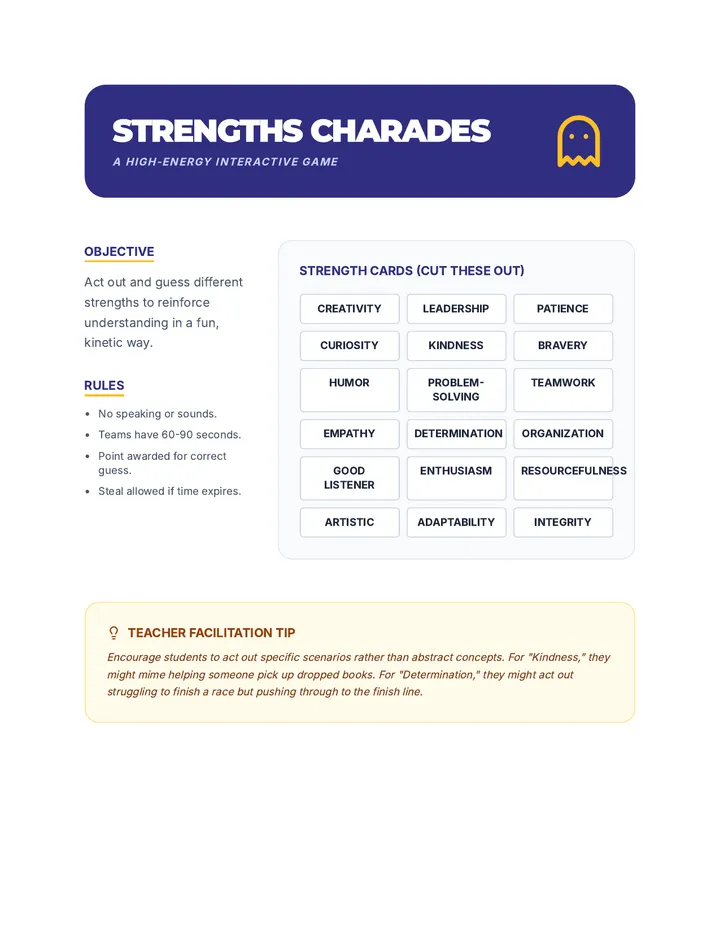 Strengths Charades Game Resource