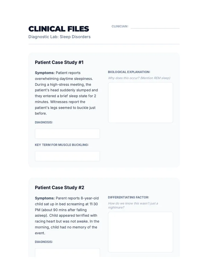 Sleep Disorders Case Studies Worksheet