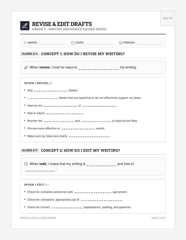 Drafting and Refining Guided Notes page 1