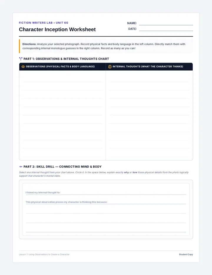 Character Inception Worksheet