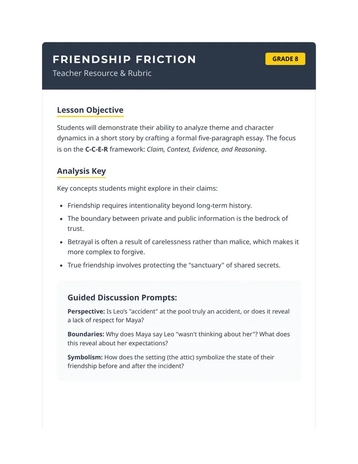 Friendship Friction Teacher Guide