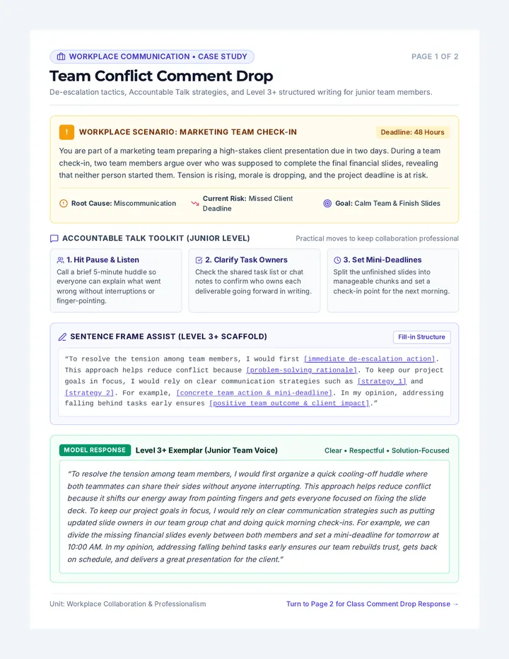 Team Conflict Comment Drop Activity