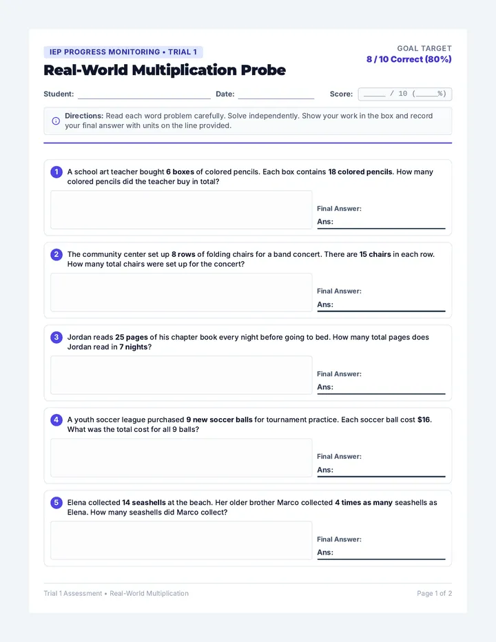 Trial One Probe Worksheet