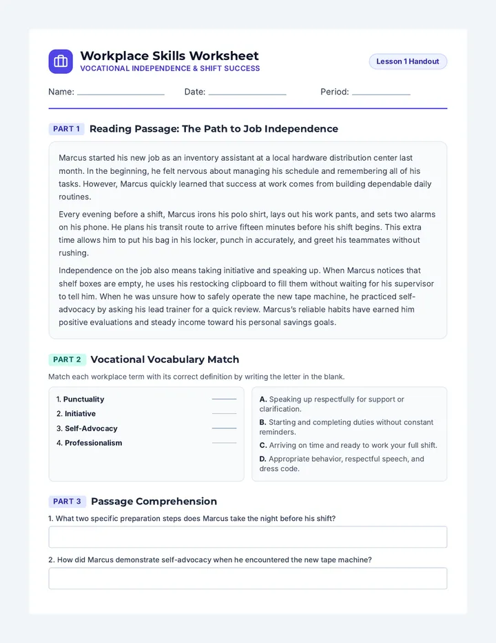 Workplace Skills Worksheet