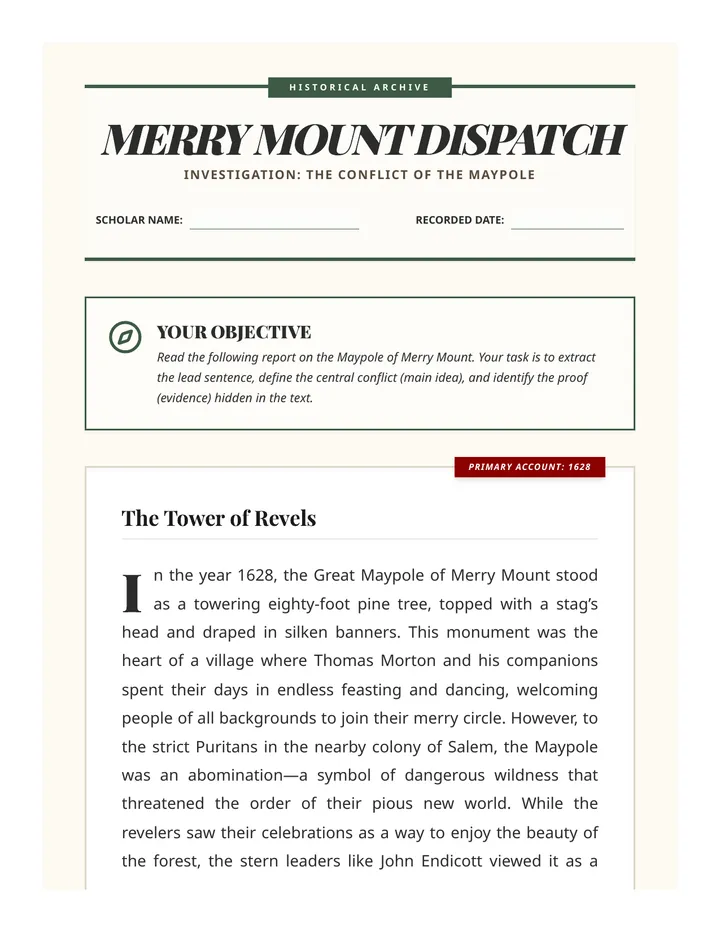 Merry Mount Worksheet