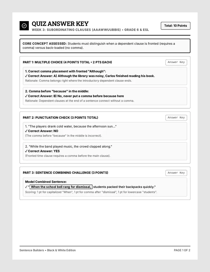 Complex Connections Quiz Key