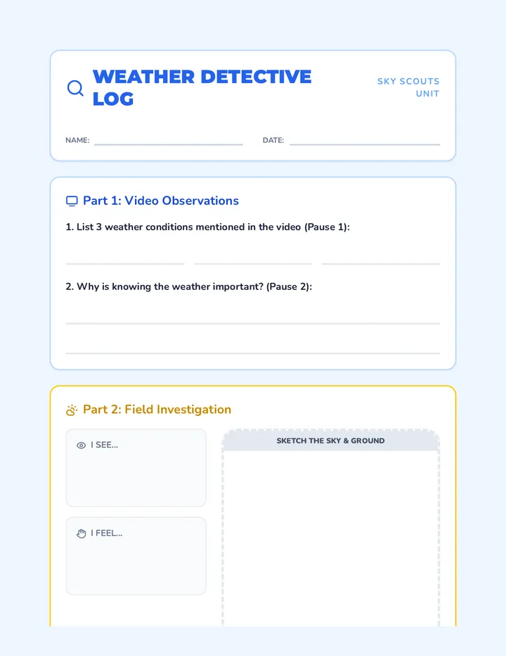 Weather Detective Log Worksheet