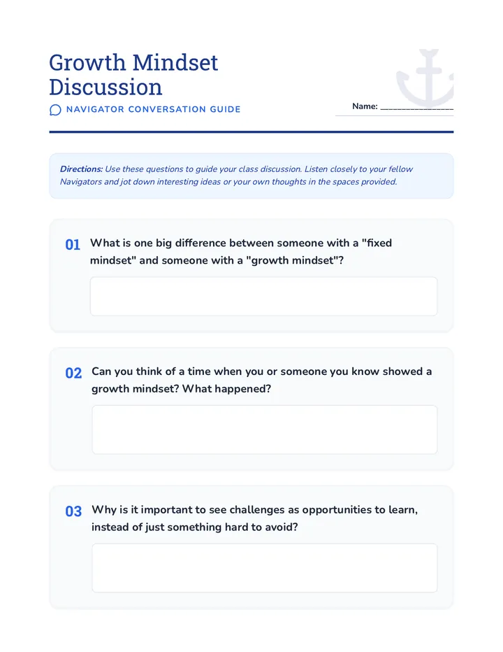 Growth Mindset Discussion Questions