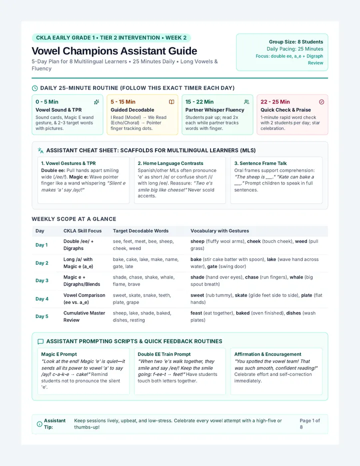 Vowel Champions Assistant Guide
