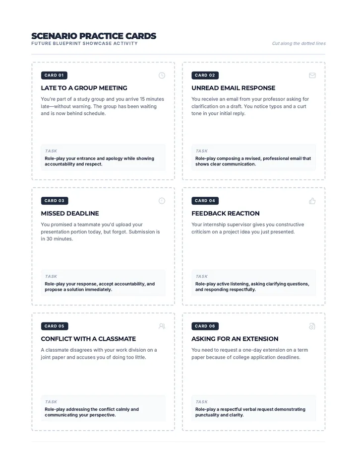 Professionalism Practice Scenario Cards
