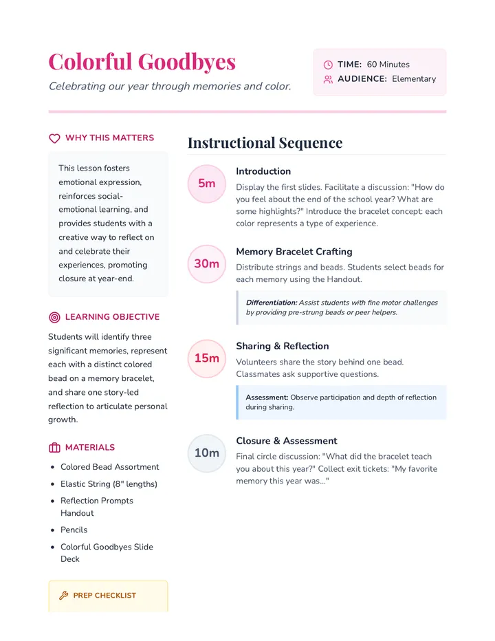 Colorful Goodbyes Lesson Plan