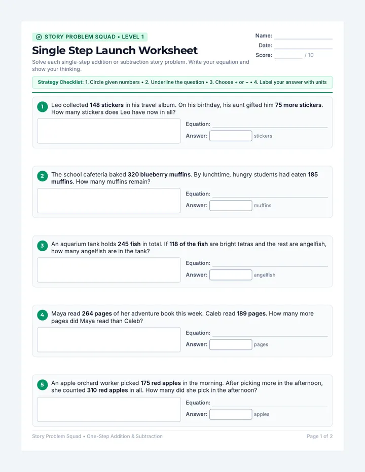 Single Step Launch Worksheet